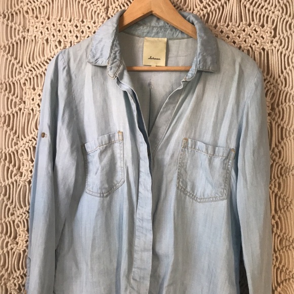 Elevenses denim button down V neck size S - Picture 2 of 7